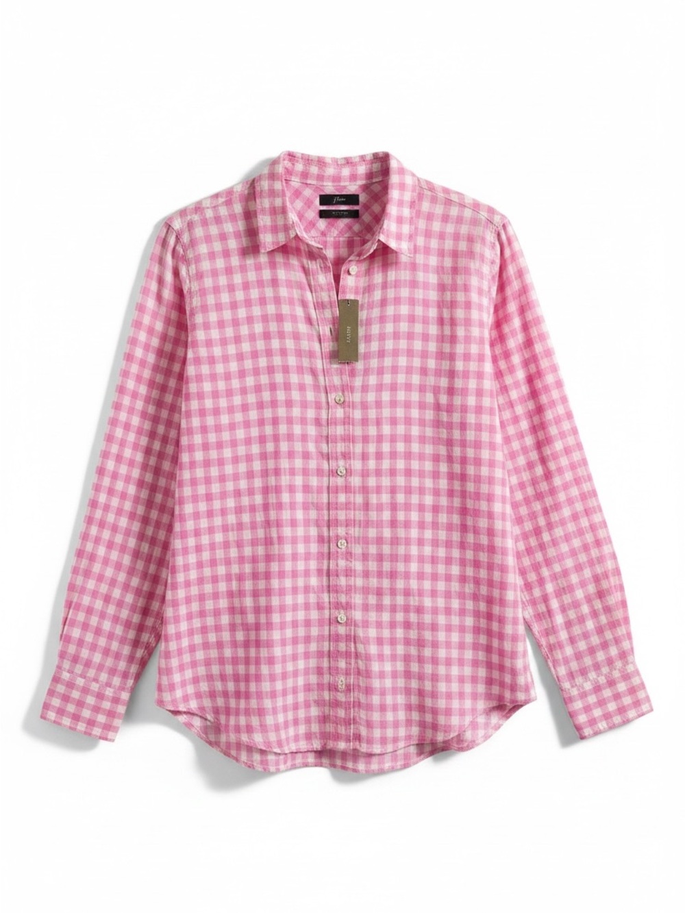 NWT J. Crew Pink & White Gingham Plaid Long-Sleeve Button-Down Shirt Sz 10/Med